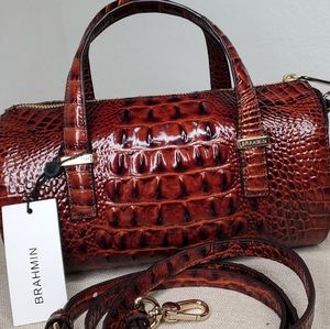 Brahim Red Black Leather Women's Faux Croc Shoulde